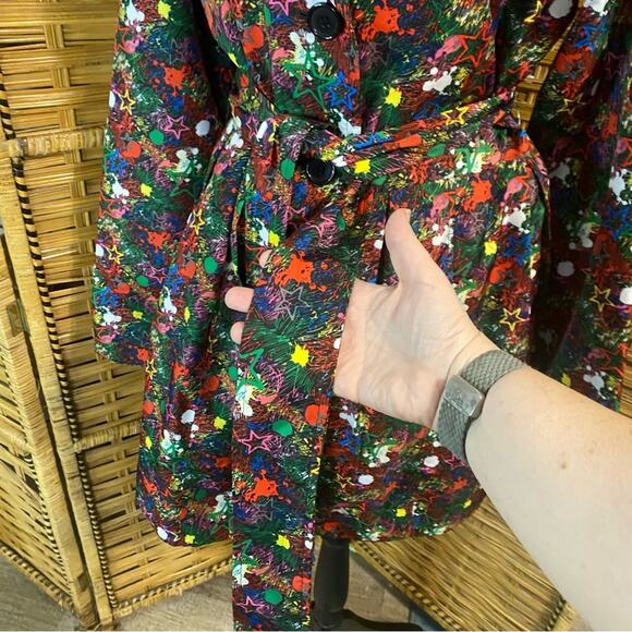 Joe Browns colorful graffiti stars Notched Collar Cocktail Trench Coat size 10 - Picture 6 of 16